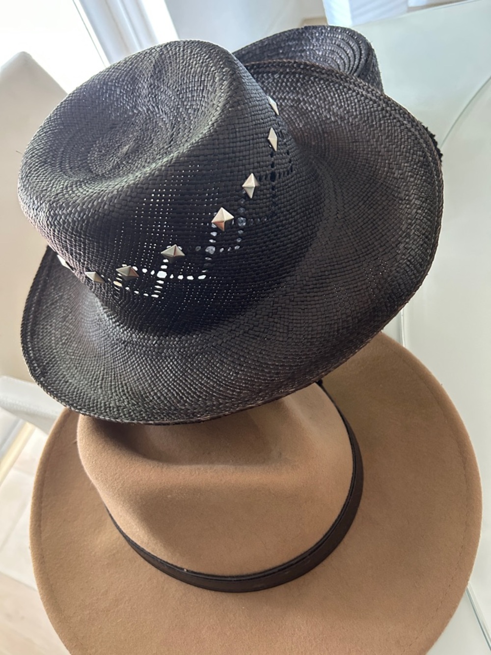 Bundle Black Straw Studded Fedora Hat -